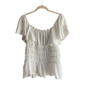 Davi & Dani White Boho Square Neckline, Sleeveless Shirt, Women’s Size Large
